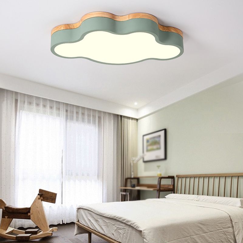 Modern Wood Flush Mount Cloud Shape Ceiling Light with Acrylic Shade for Living Room