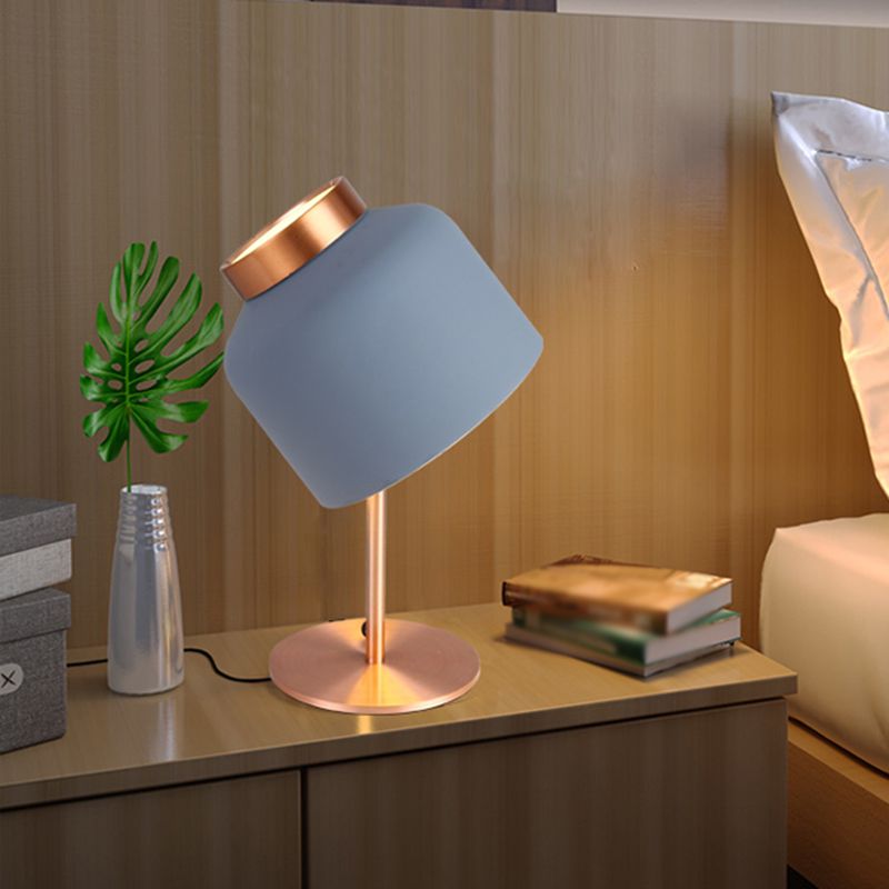 Dome Metallic Desk Light Minimalist 1-Head Pink/Blue Nightstand Lamp with Adjustable Design