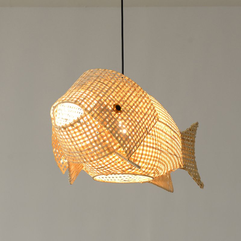 Bamboo Fish Shape Kit de lampe suspendue Contemporain Style beige suspendu pendant