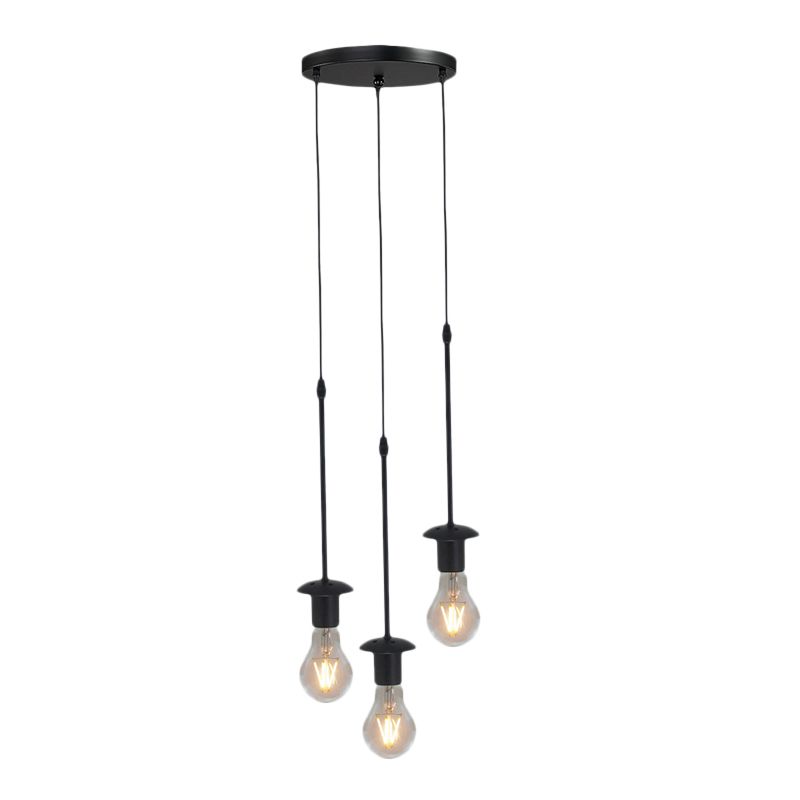 Iron Exposed Bulb Rides Lument de plafond Loft 5/10 Heads Bistro Multi Light Pendant Lighting in Black, Round / Linear Canopy