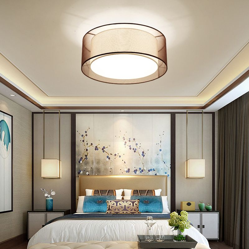 Minimalist Drum Flush Mount Lighting with Fabric 1 Light Flush Ceiling Lights