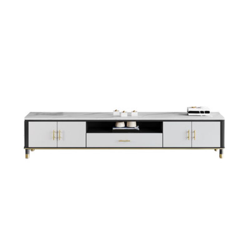 Stone Media Console Contemporary Open Storage TV Console with Doors