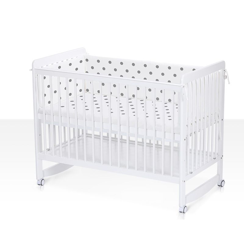 Crib with Guardrail in White Adjustable Height and Storage Crib