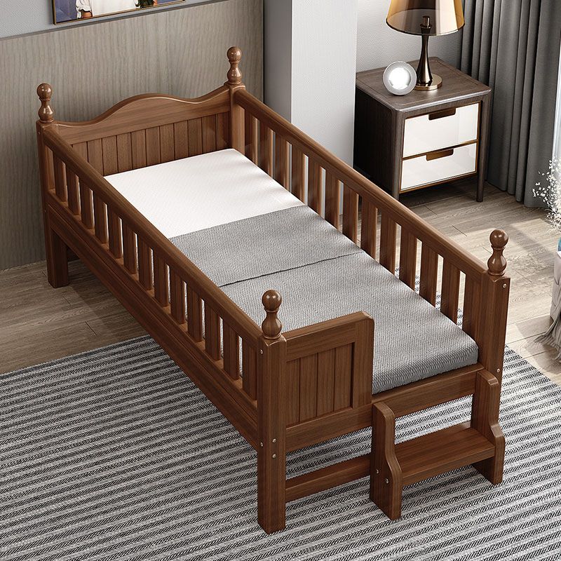 Traditional Brown Baby Crib with 3/4 Guardrail in Solid Wood