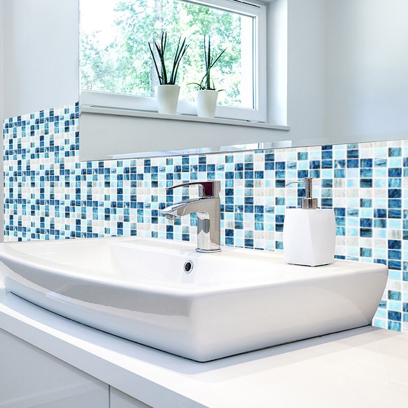 Blue-White Mosaics Wallpaper Panels Removable Modern Toilet Wall Art, Peel and Stick