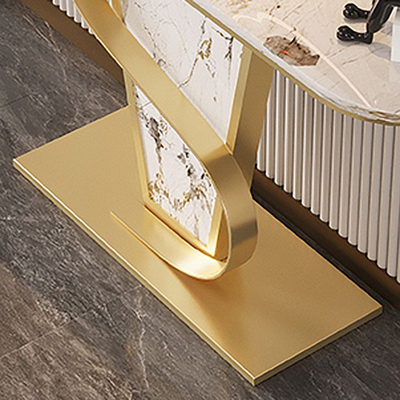 Glam Style Half Moon Console Table with Golden Steel Pedestal Base