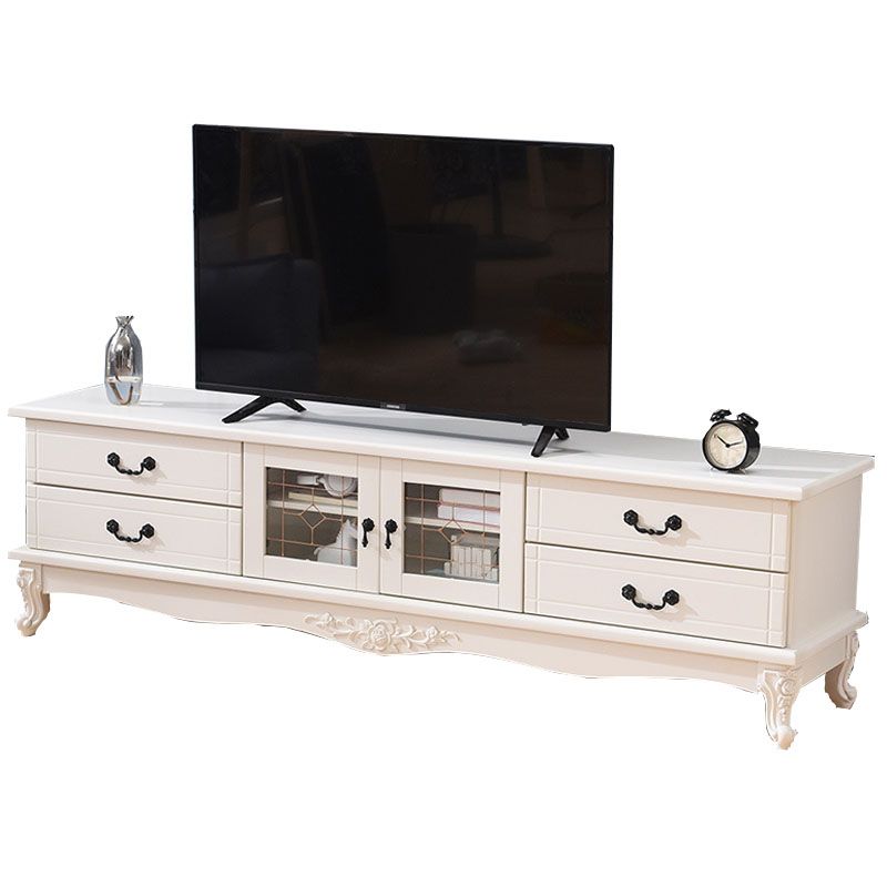 Traditional Solid Wood TV Cabinet Living Room Luxury TV Stand with Glass Doors