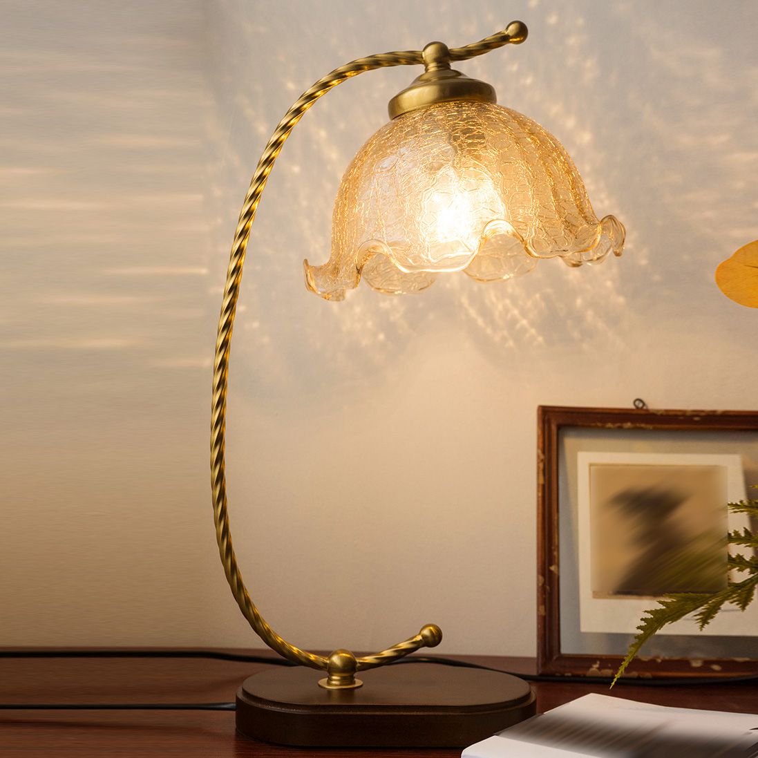 Floral Night Table Lamp Minimalist Style Glass Table Light for Bedside