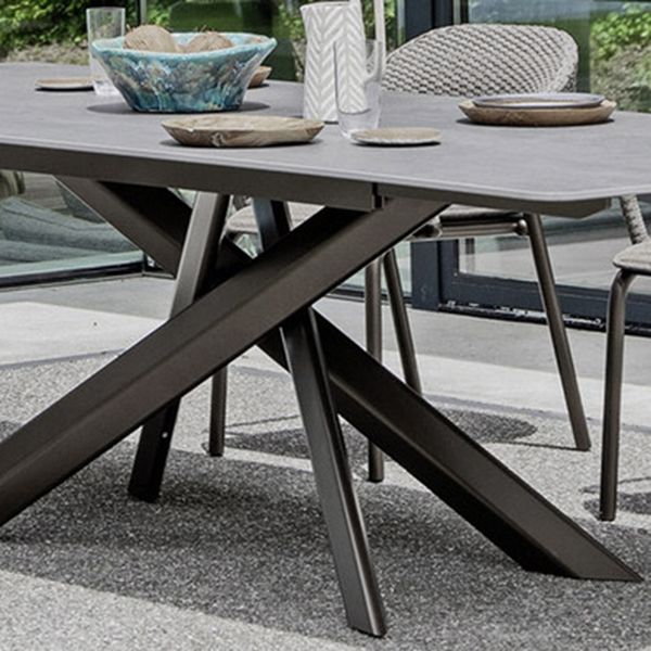 Industrial Rectangle Stone Top Patio Table Steel Frame Rust Resistant Patio Table