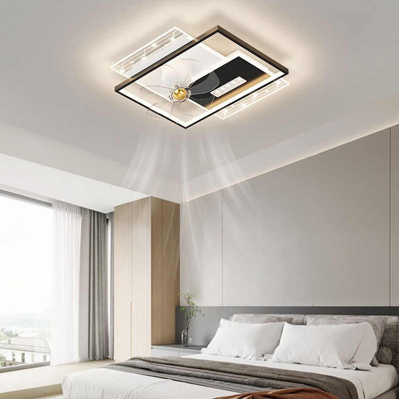 Round / Square LED Fan Mount Fixture in Black and White Modern Ceiling Fan