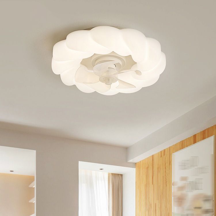 Contemporary Single White Ceiling Fan Lamp Unique Round Ceiling Fan Light