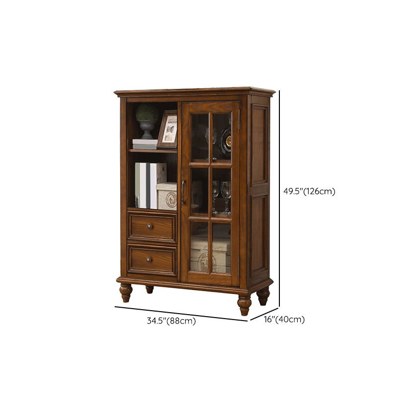 Modern Ash Display Stand Glass Doors Hutch Buffet for Living Room