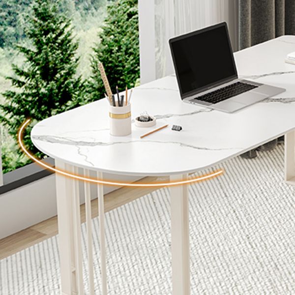 Contemporary Stone Writing Desk Bedroom Office Desk with White Legs