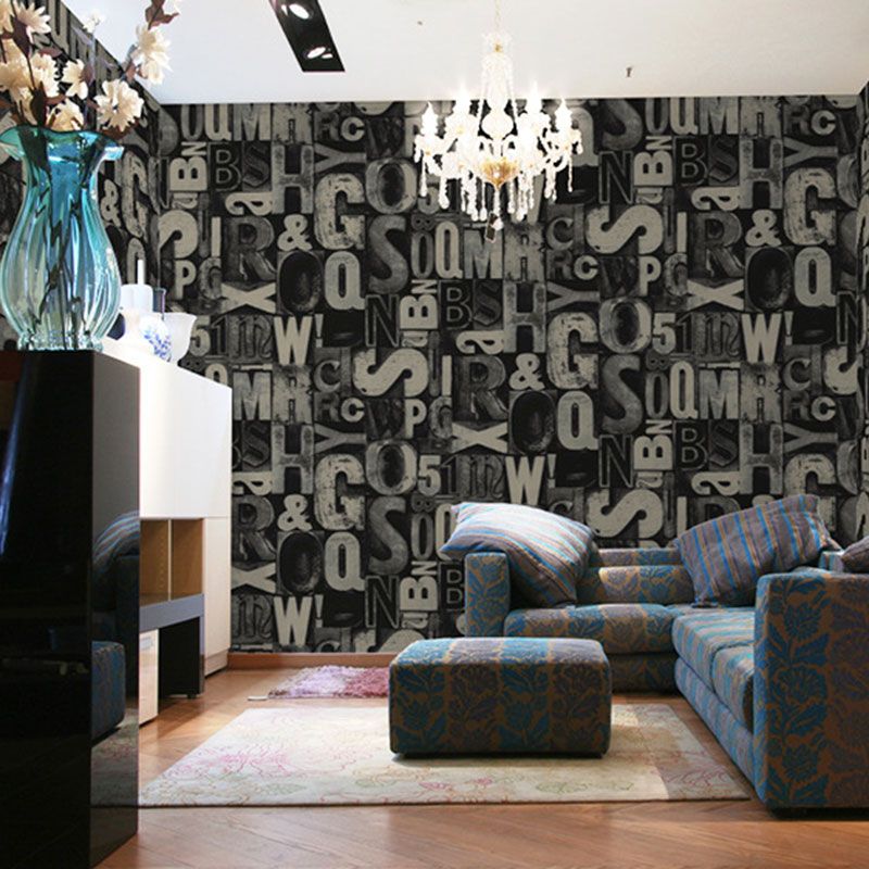 Living Room Wallpaper Roll with Soft Color English Letter Design, 57.1 sq ft., Non-Pasted