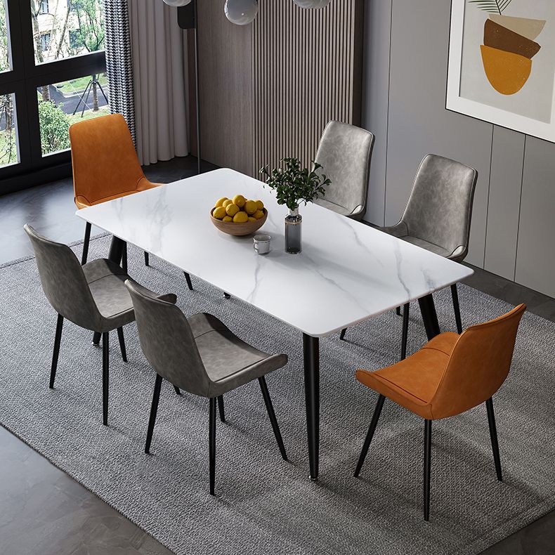 Mesa de comedor de piedra sinterizada de forma rectangular contemporánea mesa de comedor de cocina con 4 patas base