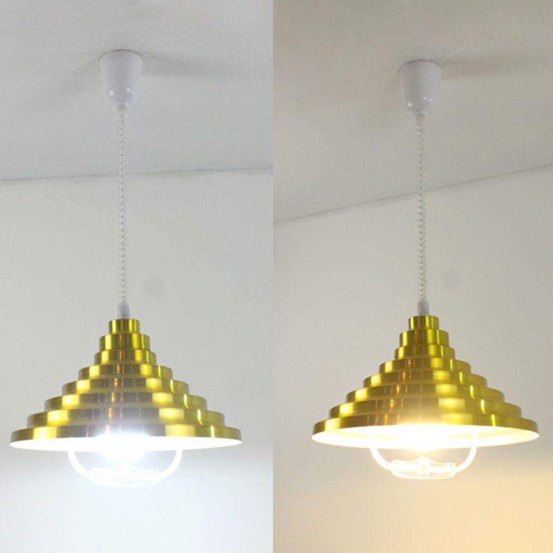 Aluminum Pyramid Shape Hanging Light Adjustable Spring Suspension Wire Pendant Lamp with Handle Power Switch