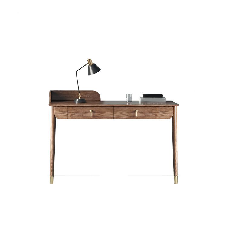 Glam Office Desk Rectangular Brown Solid Wood Writing Desk for Home