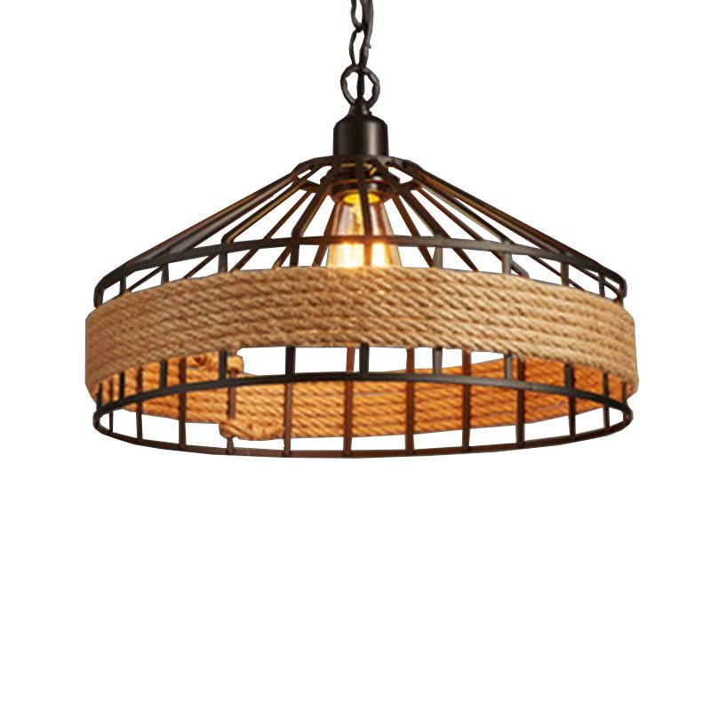 Zwart yurt gevormd hangend licht loft hennep touw 1 lamp eetkamer hanglamp plafondlamp