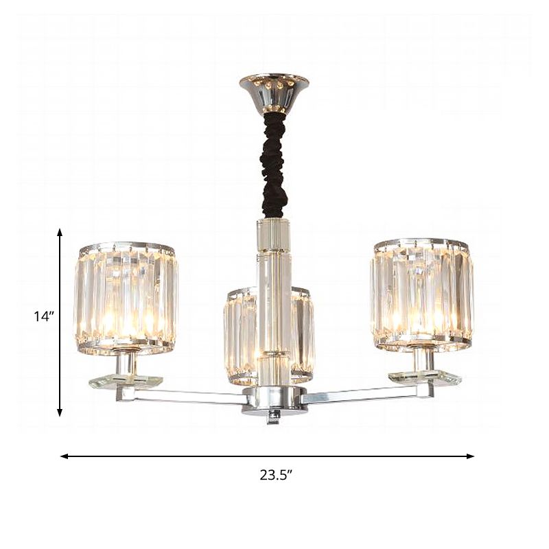 Cylinder Bedroom Chandelier Light Crystal 3/6 Lights Modern Hanging Light Fixture in Chrome