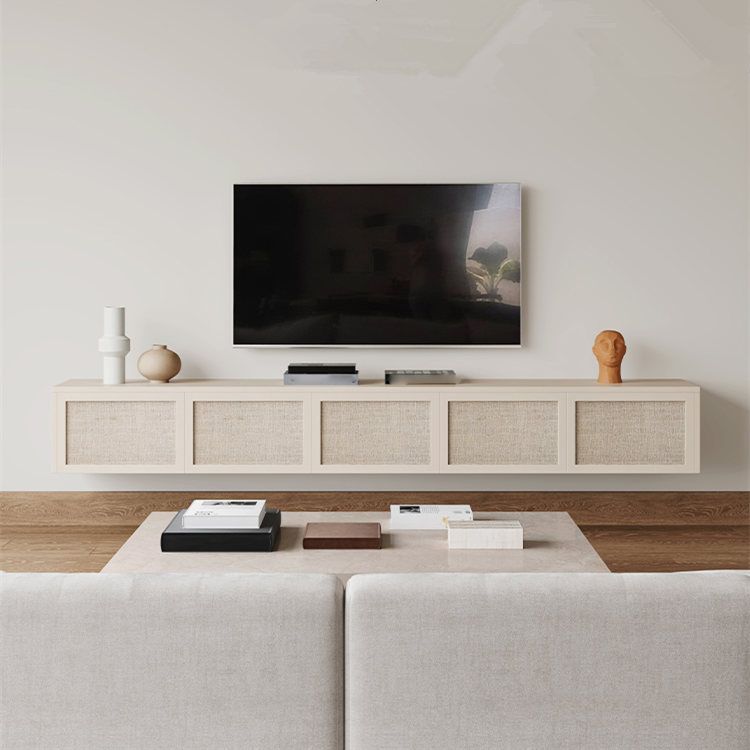 Nordic Solid Wood Wall-Mounted TV Cabinet Living Room Cotton-Linen TV Stand