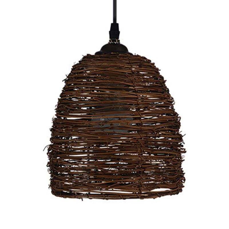 Conic Hanging Lamp Contemporary Style Rattan 1 Head Beige/Brown Suspension Light for Dining Room