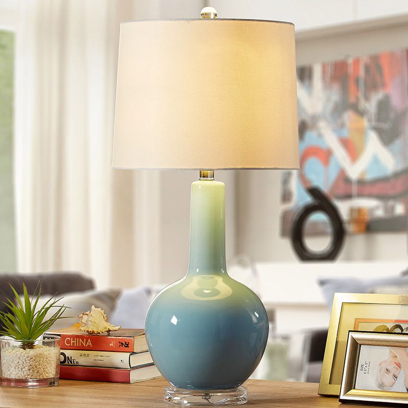 Contemporary Urn-Shaped Nightstand Lamp Ceramic 1 Bulb Reading Book Light in Blue