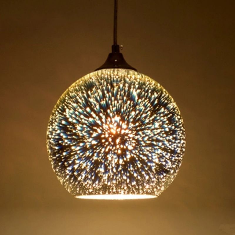 Texture Glass Global Drop Lamp Contemporary 1 Head Pending Lighting Fixture in Gold