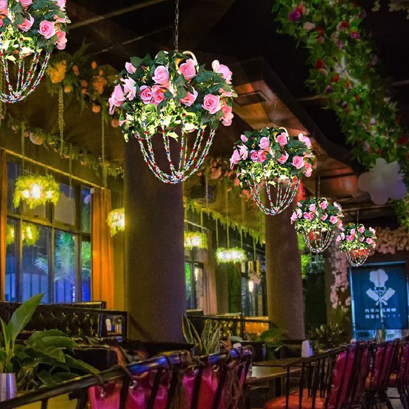 Lampada a soffitto in per sospetto verde/rosa Crystal Crystal 1 Head Restaurant Aione a sospensione con decorazione floreale