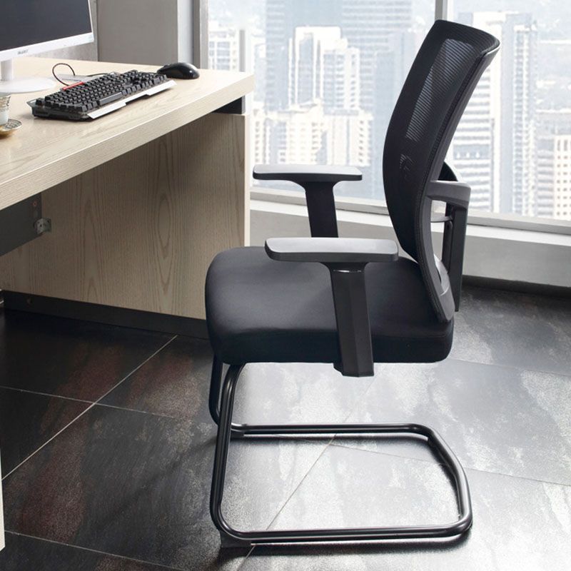 Modern Ergonomic Office Chair No Wheels Fixed Arms Upholstered No Distressing Desk Chair