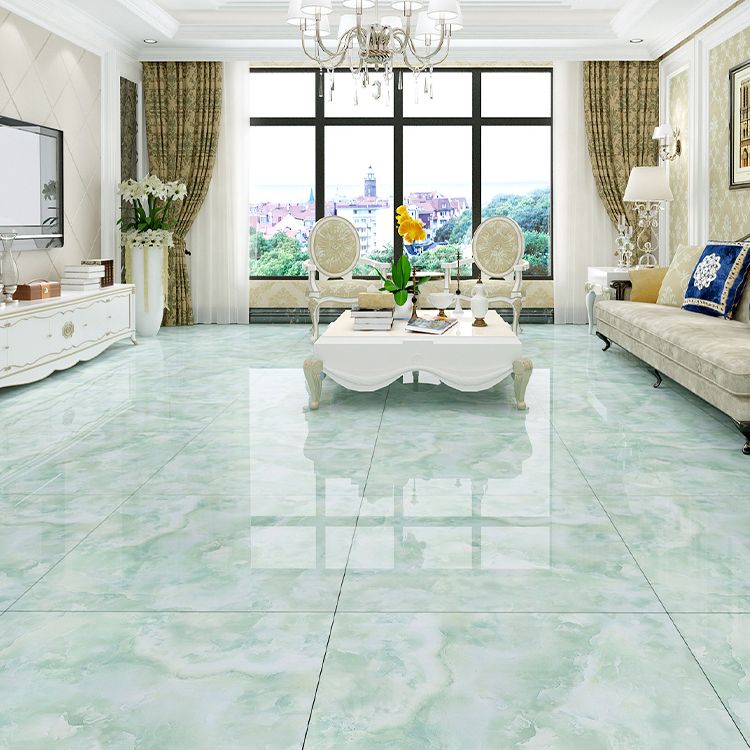 Square Floor Tile Straight Edge Polished Marbling Singular Tile