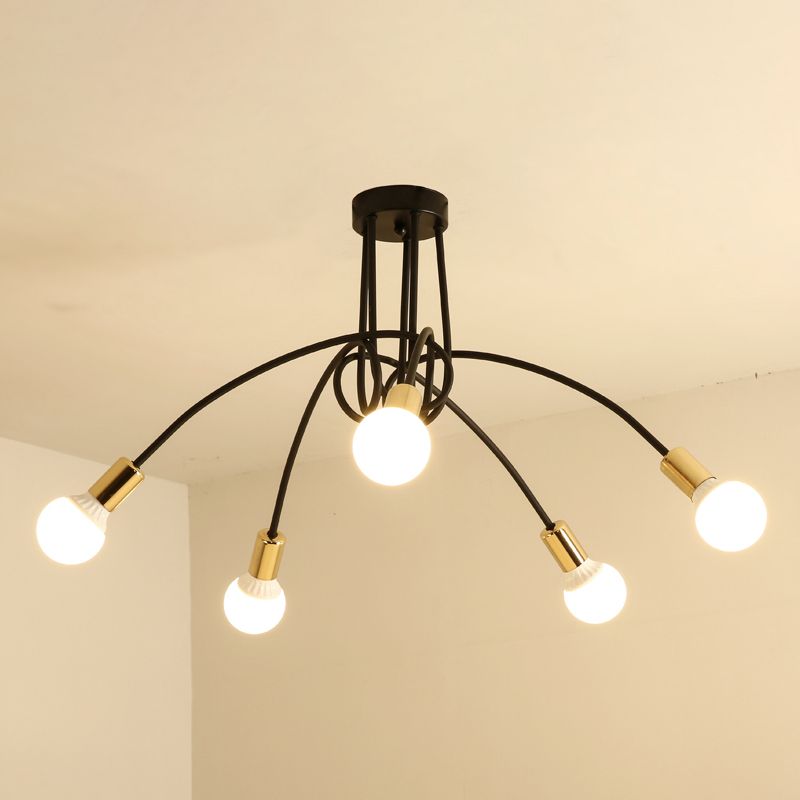 Open Bulbs Design Modern Flush Mount Black Semi Flush Ceiling Light for Living Room