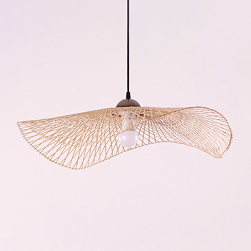 Shaded Restaurant Pendant Light Fixture Bamboo Asia Style Ceiling Pendant Light in Beige