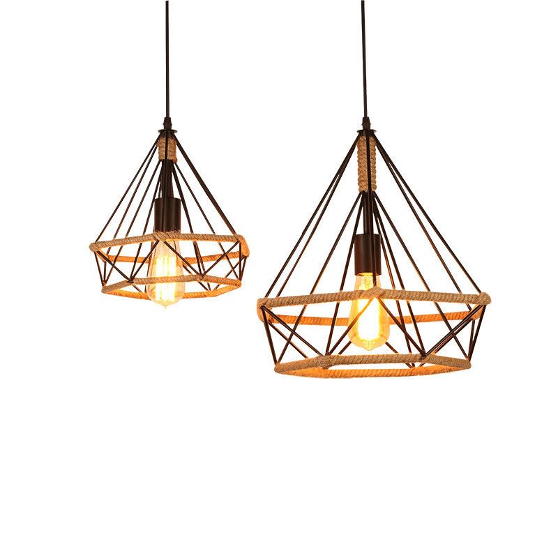 Prism Cage Rope Hanging Light Fixture 1-Light Industrial Pendant Lighting Fixtures