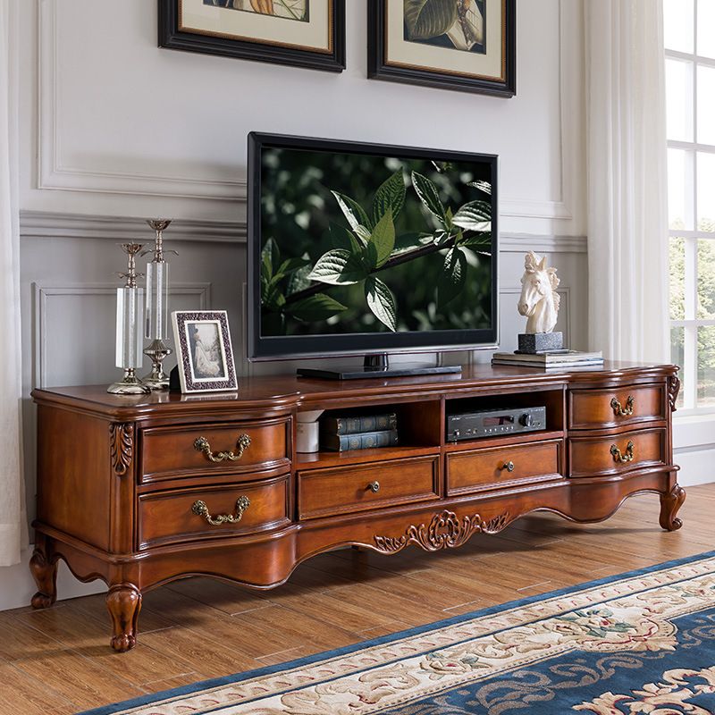 Wooden Stand Console Traditional Style Home TV Stand Console with Drawers