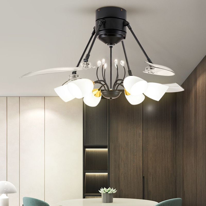 48" Wide Geometric Hanging Fan Light Modernity Metal Black Semi-Flush Mount with 4 Blades