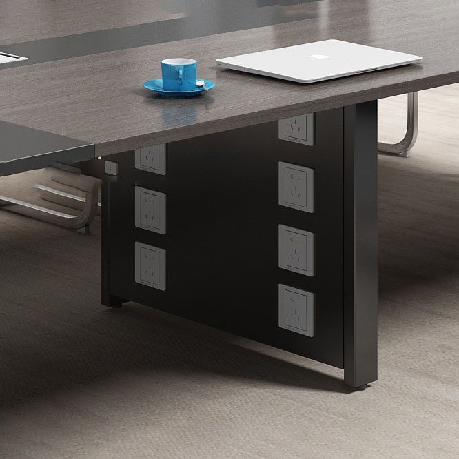 Contemporary Office Desk with Cable Management Black Manufactured Wood Rectangular Desk