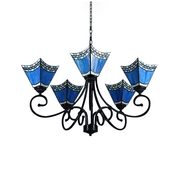 5 lumières lustre trapézoïde éclairage en verre bleu pendant nautique Light pour le salon