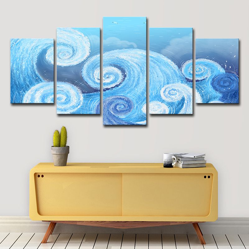 Blue Spiral Painting Wall Art Decor Multi-Piece Tropical Living Room Canvas Print