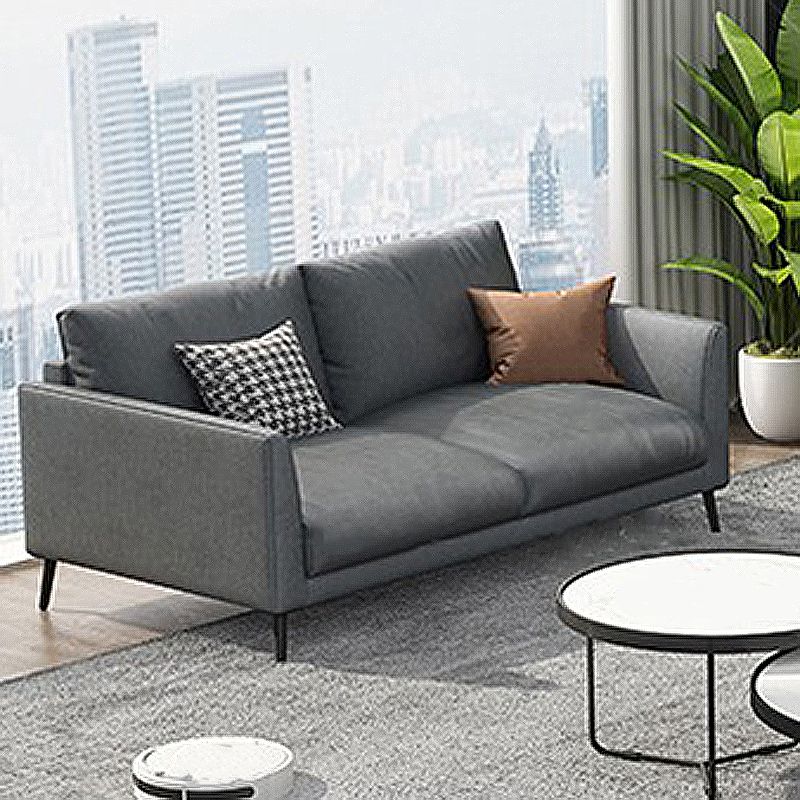 Contemporary Gray Recessed Arm Couch Living Room Faux Leather Sofa