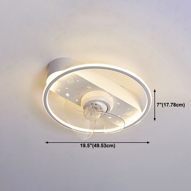 White Round Ceiling Fan 360 Degree Rotatable Minimalist Semi Flush Mount Light