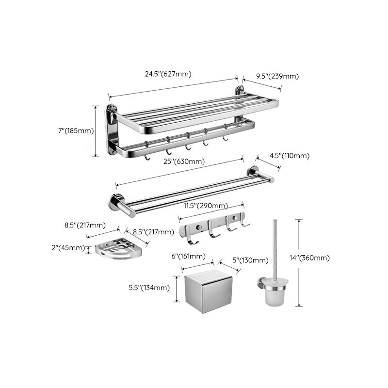 Silver Bathroom Hardware Set Drill and Screw Mount Metal Bathroom Accessory Kit