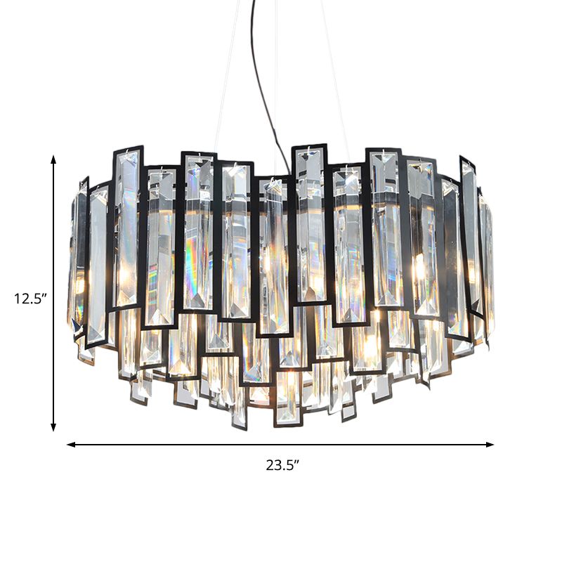 Modern Geometric Chandelier Light Kit Crystal Block with Black Metal Frame 12 Lights Bedroom Ceiling Light