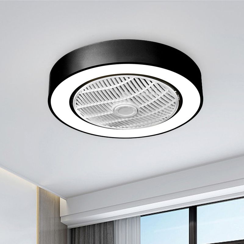 Luz circular moderna LED LED acrílico Semi Flush Montaje en blanco/negro con 3 cuchillas transparentes, 21.5 "de ancho