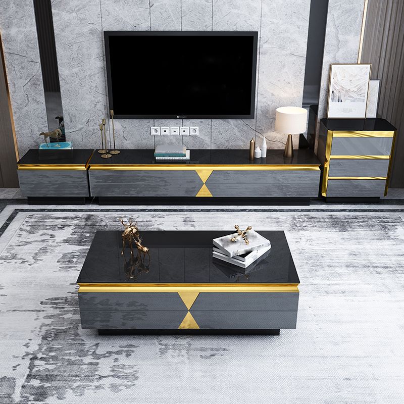 Glass Enclosed Storage TV Console Luxury TV Cabinet with Glide Drawers