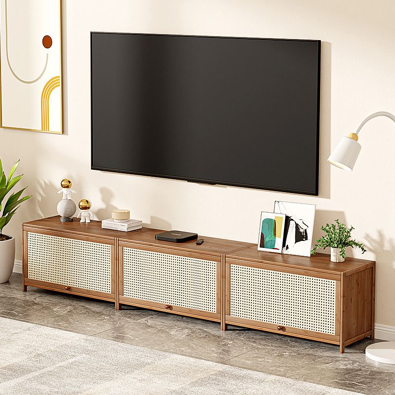 Scandinavian Bamboo Stand Console Enclosed Storage Media Console with Doors