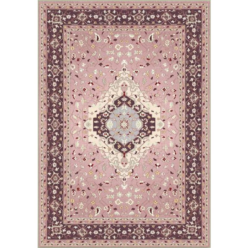 Roze mediterrane tapijten polyester medaillon en bloemenprint tapijt wasbaar niet-slip achterste rug tapijt voor woonkamer