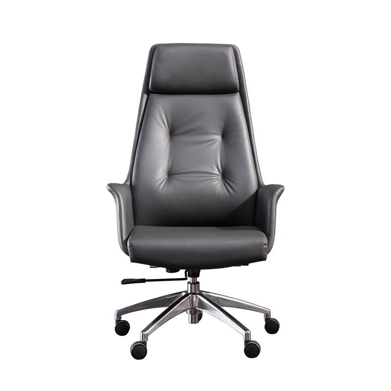 Padded Arms Contemporary Managers Chair Gray Leather Swivel Chair