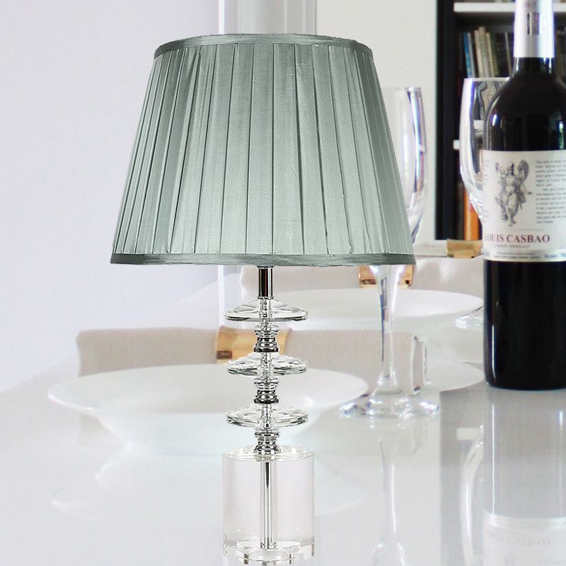 Empire Shade Night Table Lamp Modern Clear Crystal 1-Head Bedroom Nightstand Lighting in Grey