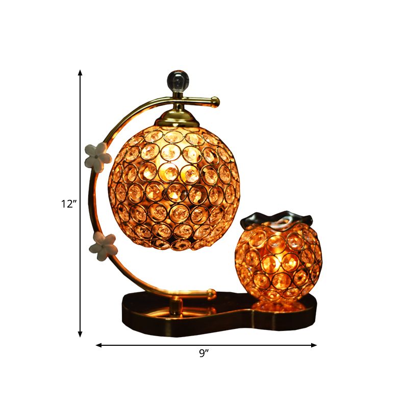 Global Crystal Encrusted Desk Lamp Simplicity Single Head Gold Night Table Light with Floret Decor