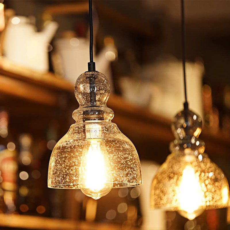 Glasschwarz -Hanglampe im industriellen Retro -Stil Schmiedeeisern Anhänger Licht für Esszimmer